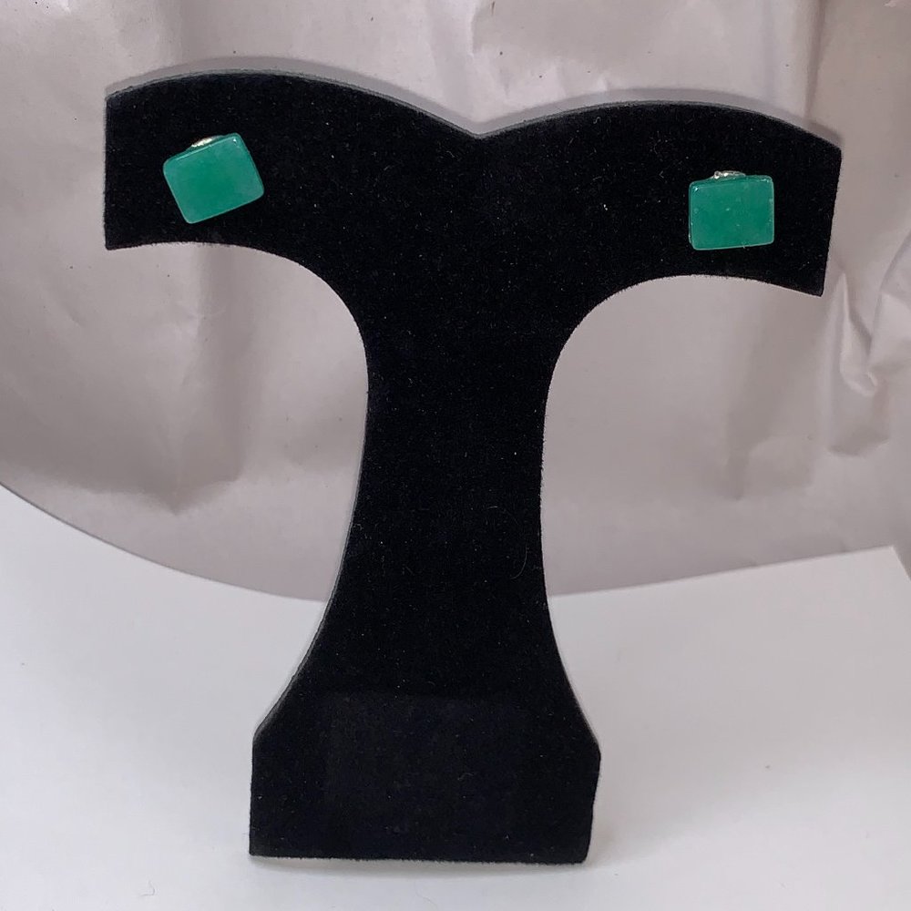 10 by 8 mm Rectangle Green Aventurine Post Earrings